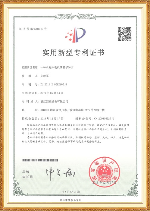 实用新型：一种永磁体电机的转子冲片